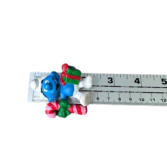 Vintage Peyo Schleich Smurfs Christmas Candy Cane Gift PVC Figures 1980s Toy - Picture 4 of 4